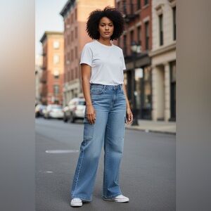 Michael Kors Womens Stone Wash Selma Cargo Bootcut High Rise Denim Jeans Size 16